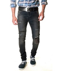 schwarze enge Jeans mit Destroyed-Effekten von EX-PENT