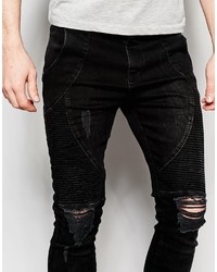 schwarze enge Jeans mit Destroyed-Effekten von Siksilk