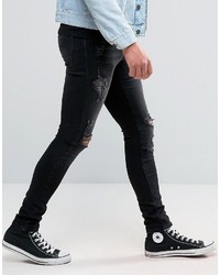 schwarze enge Jeans mit Destroyed-Effekten von Asos