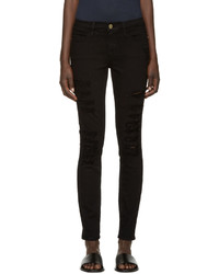schwarze enge Jeans mit Destroyed-Effekten von Frame Denim