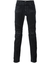 schwarze enge Jeans mit Destroyed-Effekten von Hudson