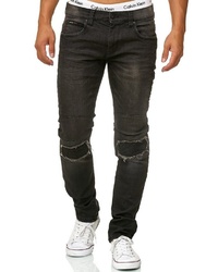 schwarze enge Jeans mit Destroyed-Effekten von INDICODE