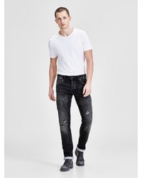 schwarze enge Jeans mit Destroyed-Effekten von Jack & Jones