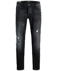 schwarze enge Jeans mit Destroyed-Effekten von Jack & Jones