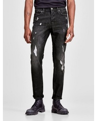schwarze enge Jeans mit Destroyed-Effekten von Jack & Jones