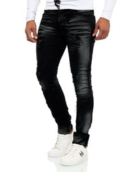 schwarze enge Jeans mit Destroyed-Effekten von KINGZ