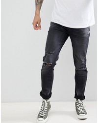 schwarze enge Jeans mit Destroyed-Effekten von Le Breve