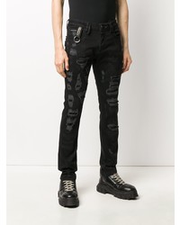 schwarze enge Jeans mit Destroyed-Effekten von Philipp Plein