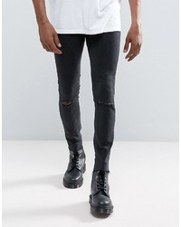 schwarze enge Jeans mit Destroyed-Effekten von Mennace