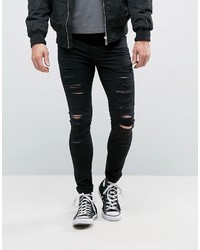 schwarze enge Jeans mit Destroyed-Effekten von New Look