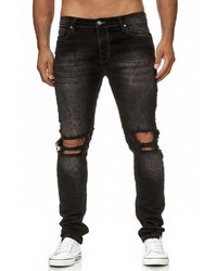 schwarze enge Jeans mit Destroyed-Effekten von Redbridge