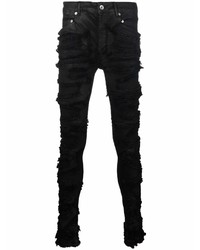 schwarze enge Jeans mit Destroyed-Effekten von Rick Owens