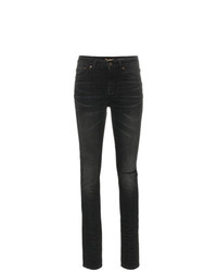 schwarze enge Jeans mit Destroyed-Effekten von Saint Laurent