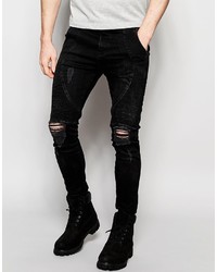 schwarze enge Jeans mit Destroyed-Effekten von Siksilk