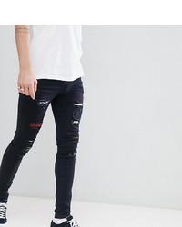schwarze enge Jeans mit Destroyed-Effekten von Sixth June