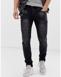 schwarze enge Jeans mit Destroyed-Effekten von Sixth June
