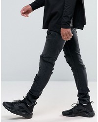 schwarze enge Jeans mit Destroyed-Effekten von Asos