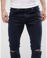 schwarze enge Jeans mit Destroyed-Effekten von Mennace