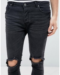 schwarze enge Jeans mit Destroyed-Effekten von Brave Soul