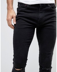 schwarze enge Jeans mit Destroyed-Effekten von Ringspun