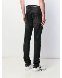 schwarze enge Jeans mit Destroyed-Effekten von Philipp Plein