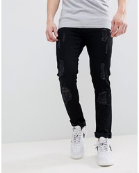 schwarze enge Jeans mit Destroyed-Effekten von Voi Jeans