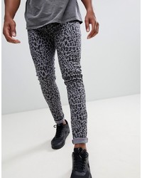 schwarze enge Jeans mit Leopardenmuster
