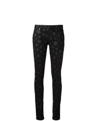 schwarze enge Jeans mit Sternenmuster von Saint Laurent