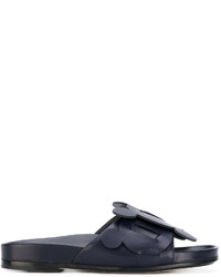 schwarze flache Sandalen aus Leder von Anya Hindmarch