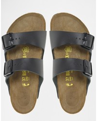 schwarze flache Sandalen aus Leder von Birkenstock