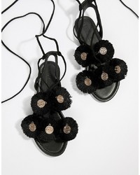 schwarze flache Sandalen aus Leder von ASOS DESIGN