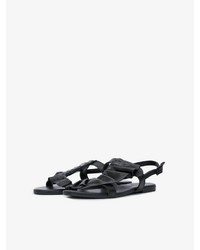 schwarze flache Sandalen aus Leder von Bianco