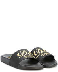 schwarze flache Sandalen aus Leder von Dolce & Gabbana