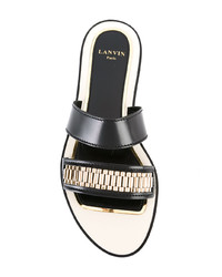 schwarze flache Sandalen aus Leder von Lanvin
