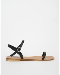 schwarze flache Sandalen aus Leder von Asos