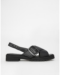 schwarze flache Sandalen aus Leder von Asos