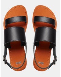 schwarze flache Sandalen aus Leder von Asos