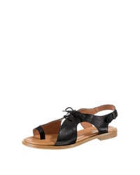 schwarze flache Sandalen aus Leder von Double You