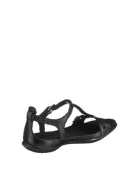 schwarze flache Sandalen aus Leder von Ecco