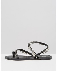 schwarze flache Sandalen aus Leder von Asos