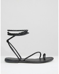 schwarze flache Sandalen aus Leder von Asos