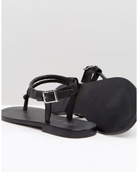 schwarze flache Sandalen aus Leder von Asos