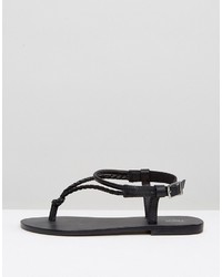 schwarze flache Sandalen aus Leder von Asos