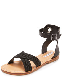 schwarze flache Sandalen aus Leder