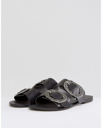 schwarze flache Sandalen aus Leder von Asos