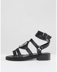 schwarze flache Sandalen aus Leder von Asos