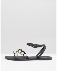 schwarze flache Sandalen aus Leder von Asos