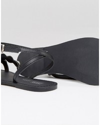 schwarze flache Sandalen aus Leder von Asos