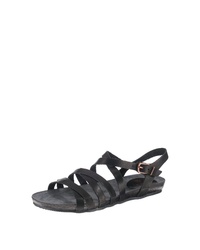 schwarze flache Sandalen aus Leder von Fred de la Bretoniere