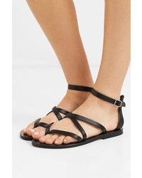 schwarze flache Sandalen aus Leder von K Jacques St Tropez